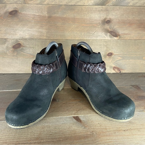 dansko tivoli womens size 37 shoes black leather side zip wedge ankle boots - Picture 3 of 8